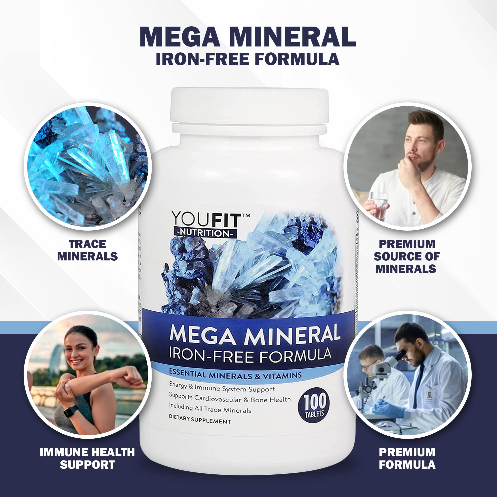 Close-up of YouFit Mega Minerals capsules for convenient all-in-one supplementation.