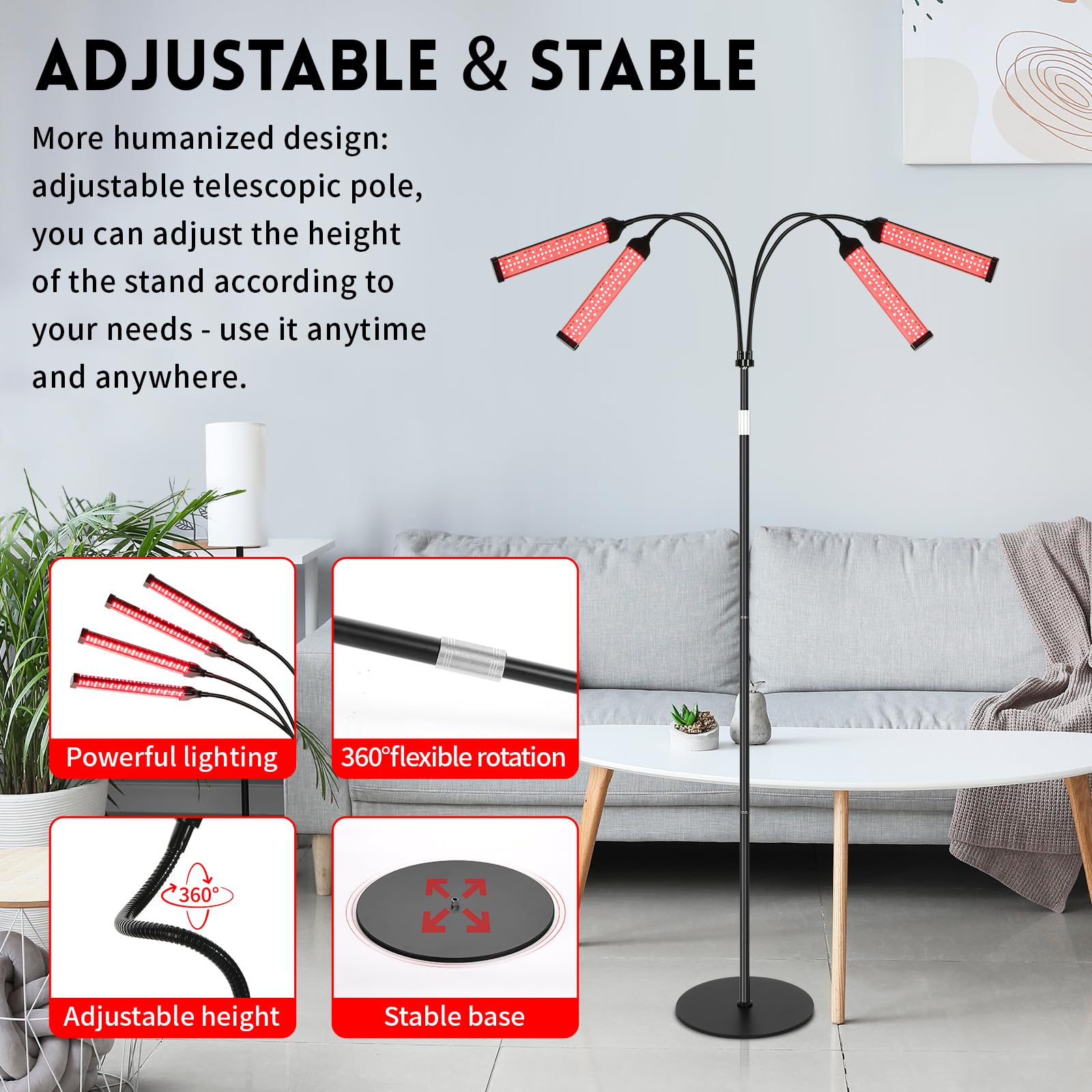 Youjoitim red light therapy lamp with 660nm and 850nm LEDs for versatile care.