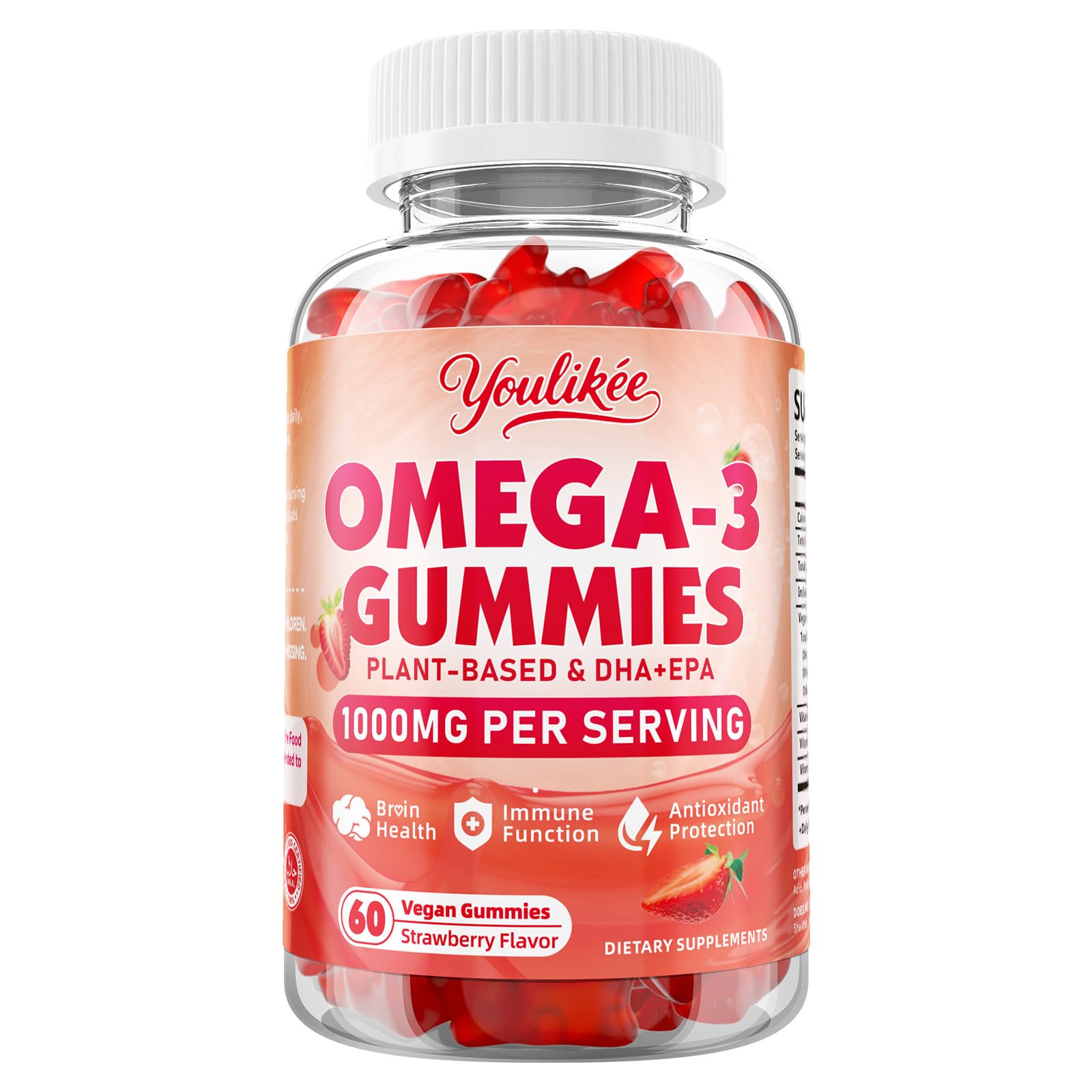 Youlikee vegan omega-3 gummies 1000mg per serving for convenient daily support.
