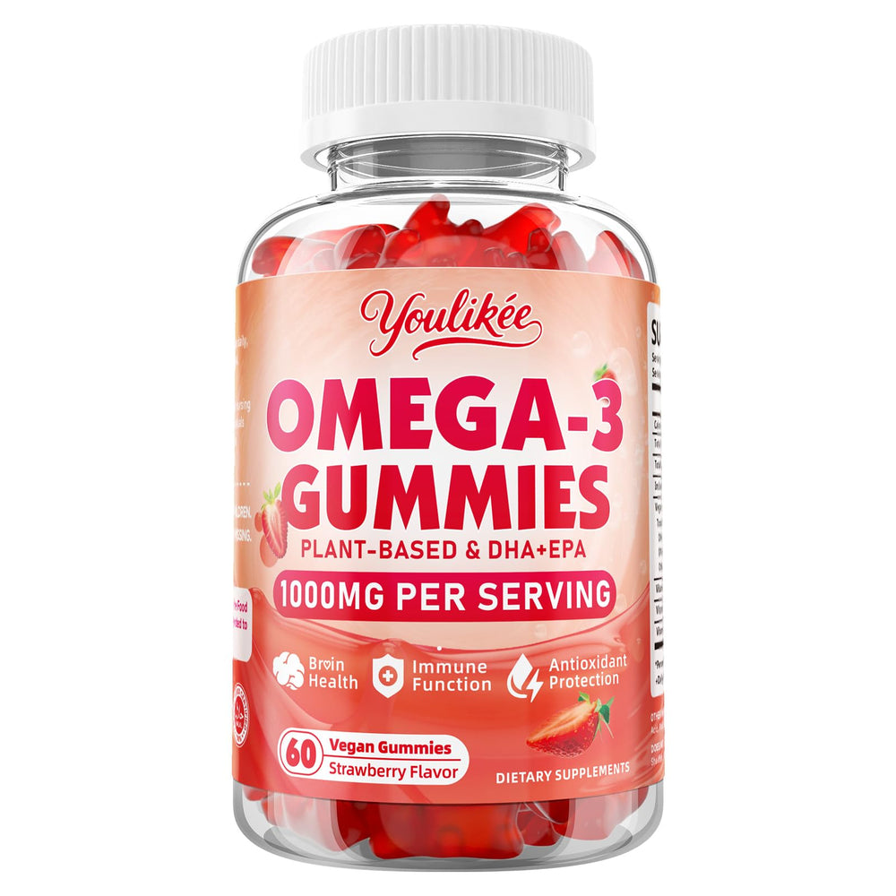 Youlikee vegan omega-3 gummies 1000mg per serving for convenient daily support.