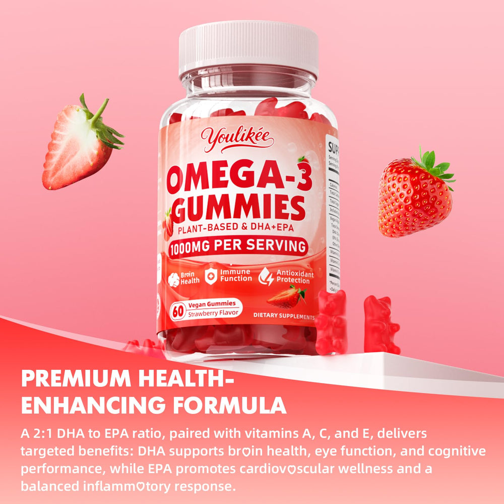 Youlikee vegan omega-3 gummies microalgae ingredient for a plant-based omega-3 source.