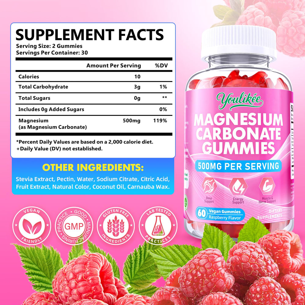 Youlikee gummies on a serving line emphasize muscle and nerve support.