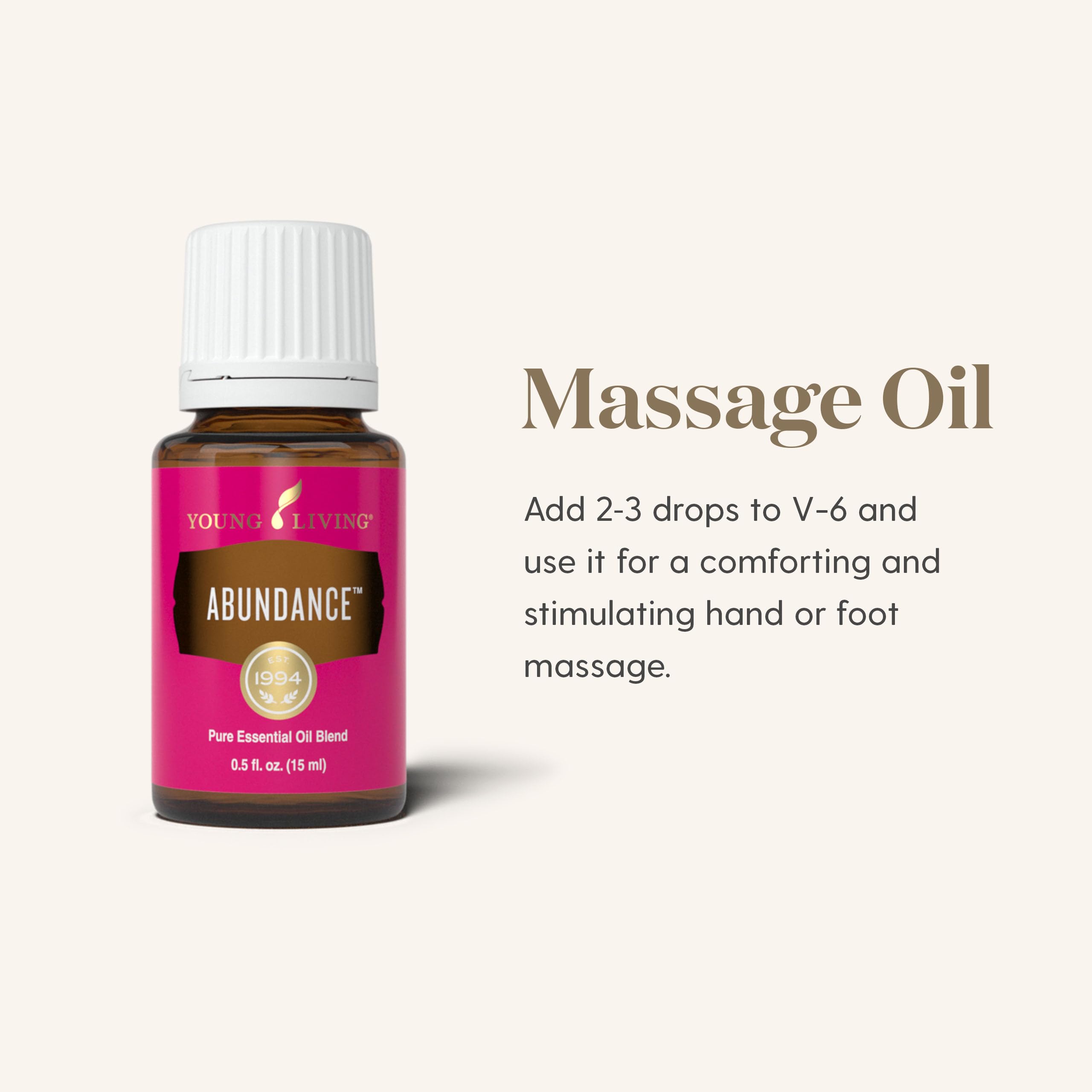 Young Living Abundance bottle label: rich citrus and aromatic notes for daily calm