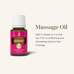 Young Living Abundance bottle label: rich citrus and aromatic notes for daily calm