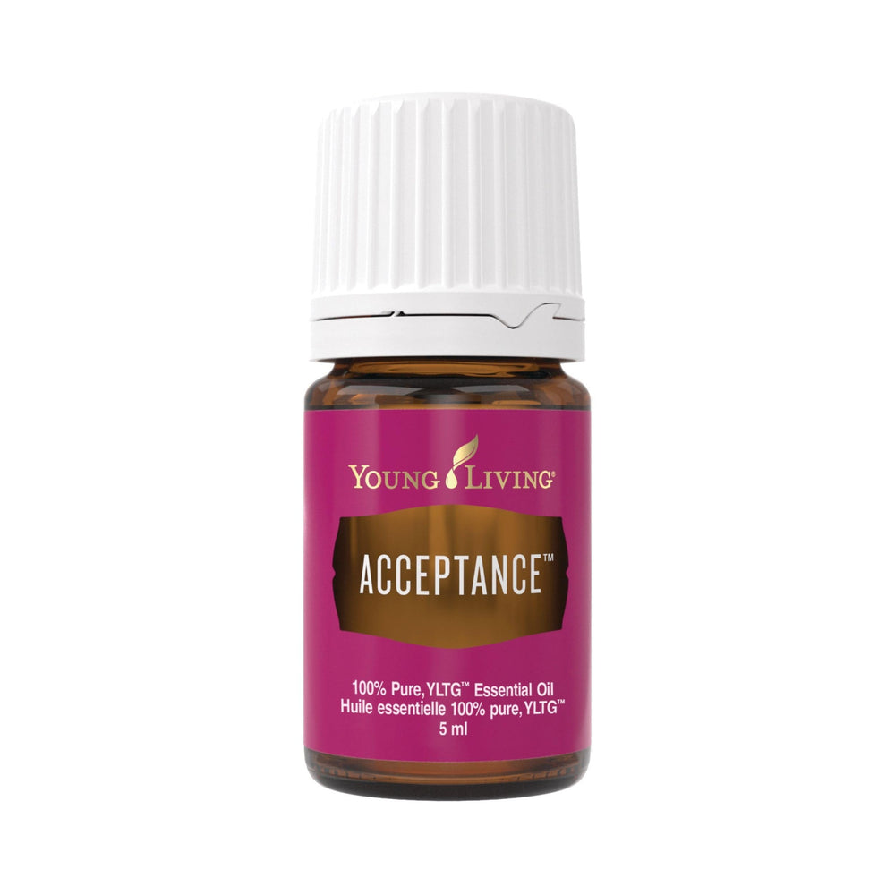 Young Living Acceptance 5ml bottle close-up, calming aroma for daily self-care.