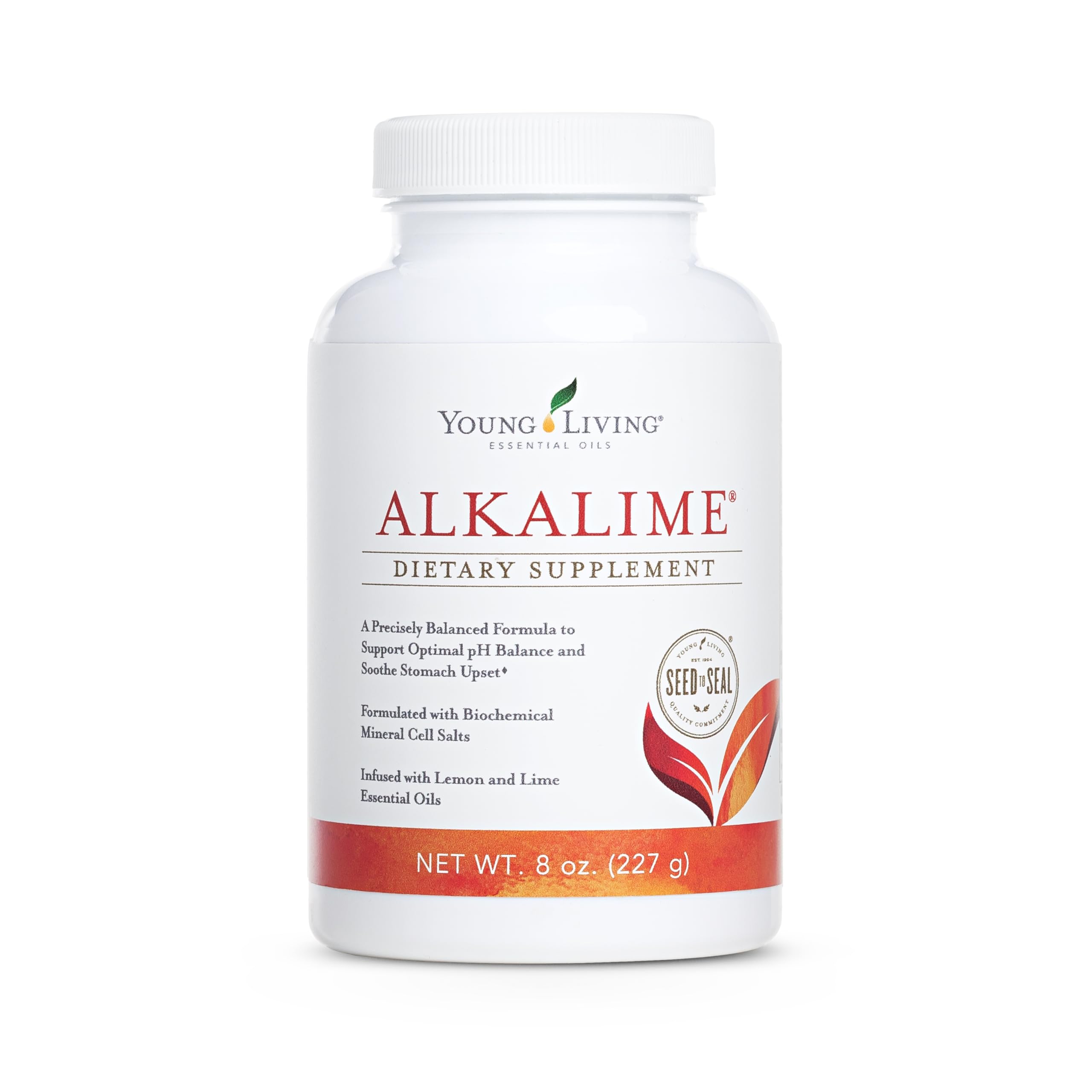Young Living AlkaLime bottle front with citrus slices for daily balanced wellness.