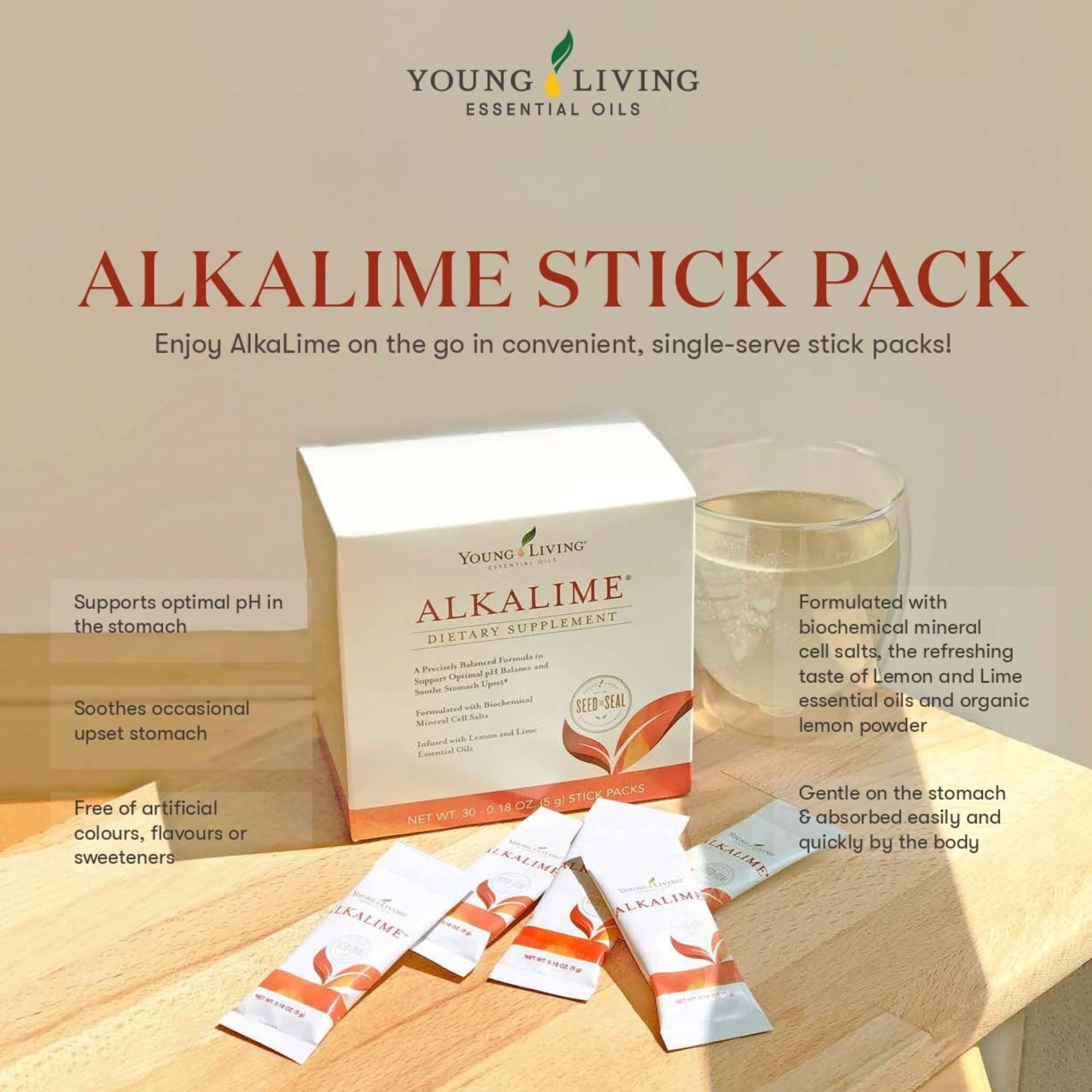 Young Living AlkaLime packs nutrition panel with minerals.
