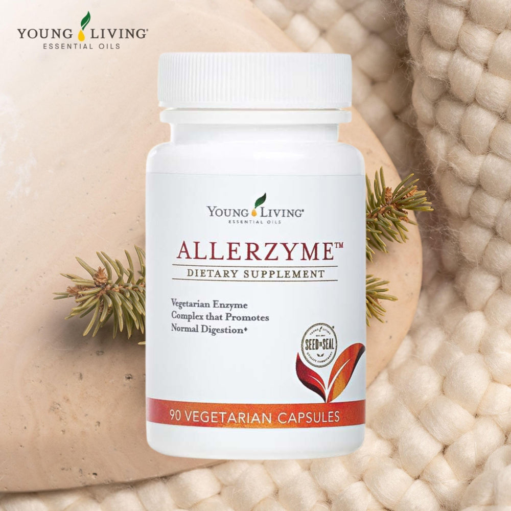 Tarragon and ginger essential oils highlight the Allerzyme formula.