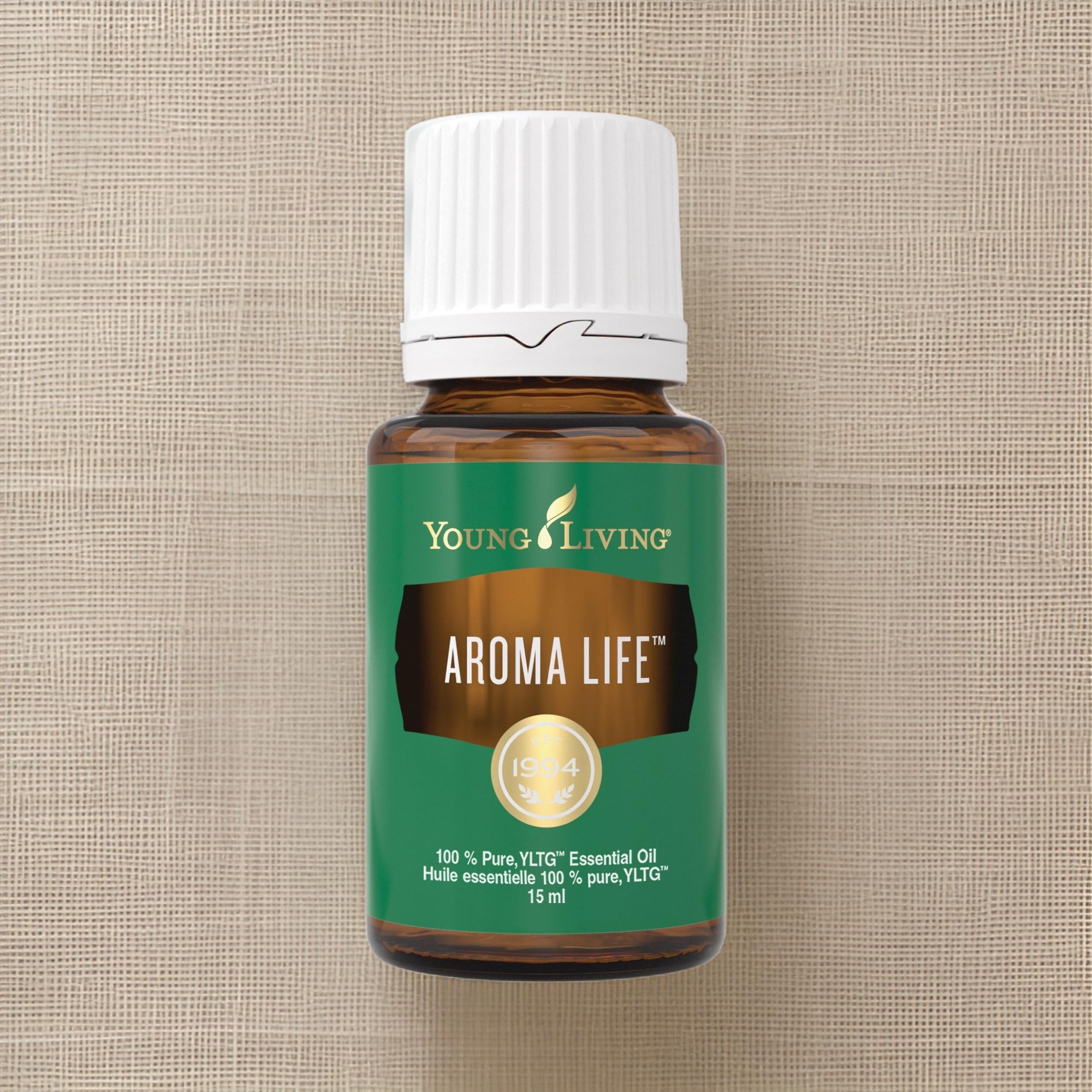 Shelf display of Young Living Aroma Life 15 ml bottle ready for use.
