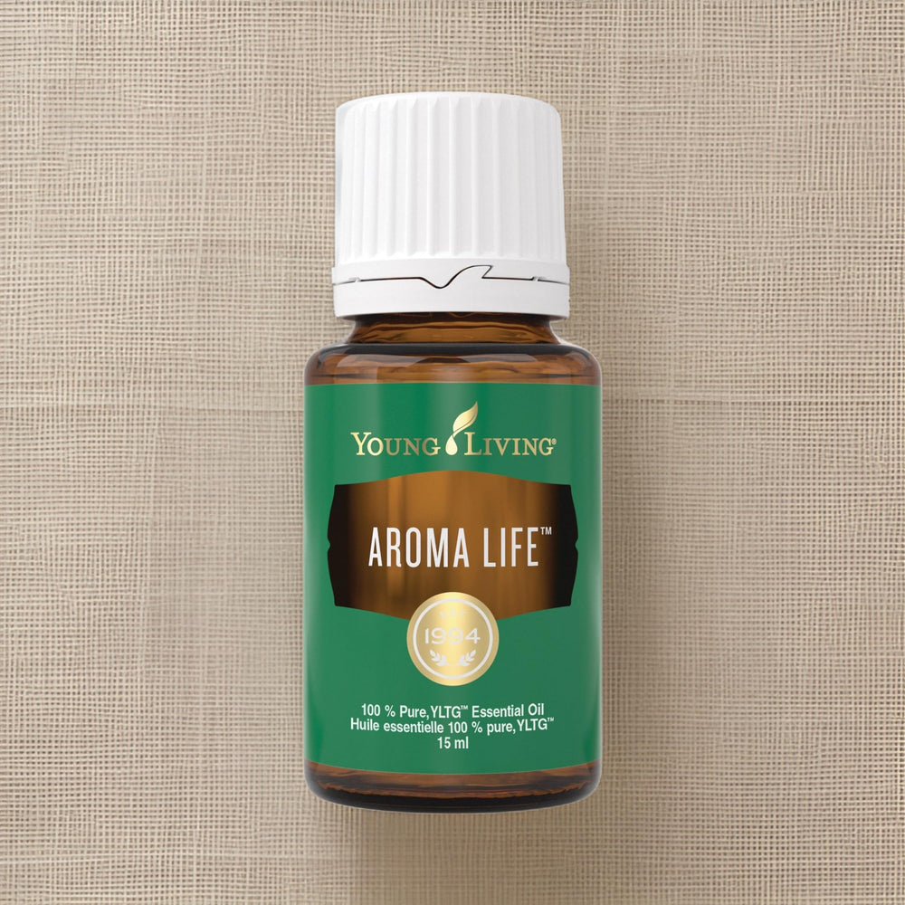 Shelf display of Young Living Aroma Life 15 ml bottle ready for use.