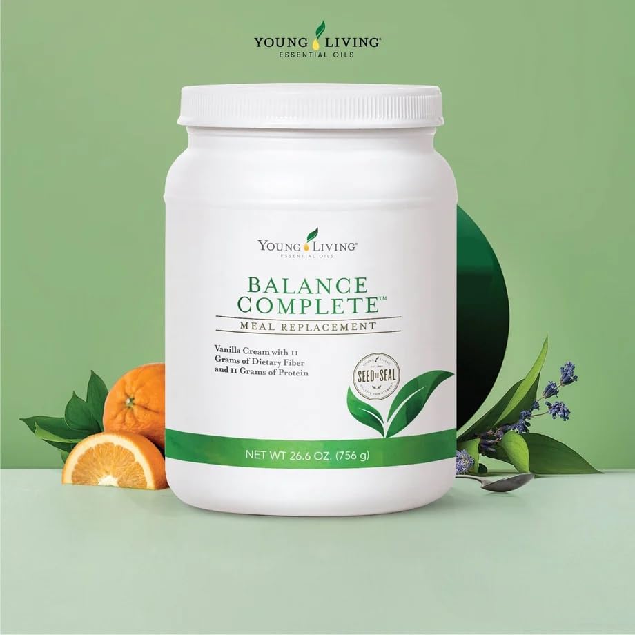 Young Living Balance Complete protein powder showcases muscle-supporting nutrition.