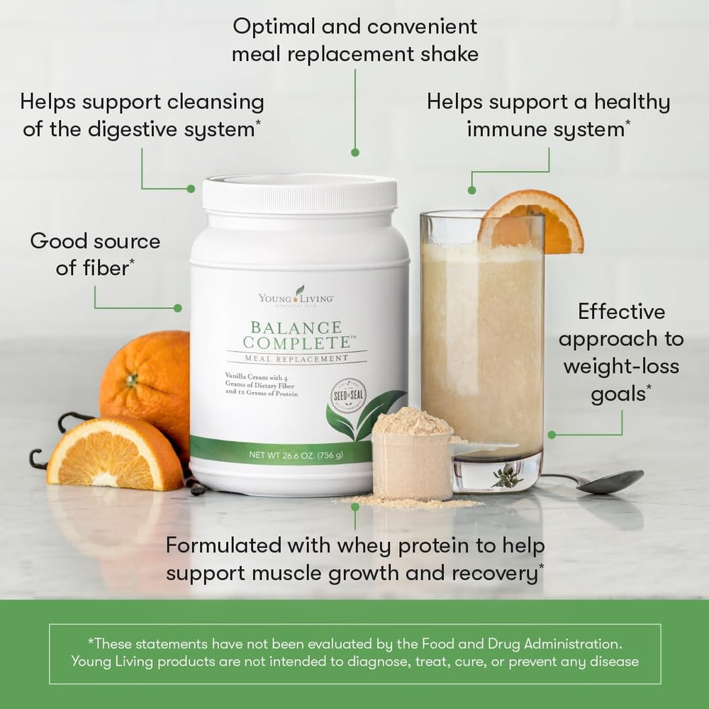 Young Living Balance Complete shake glass ready to lift energy for workouts.