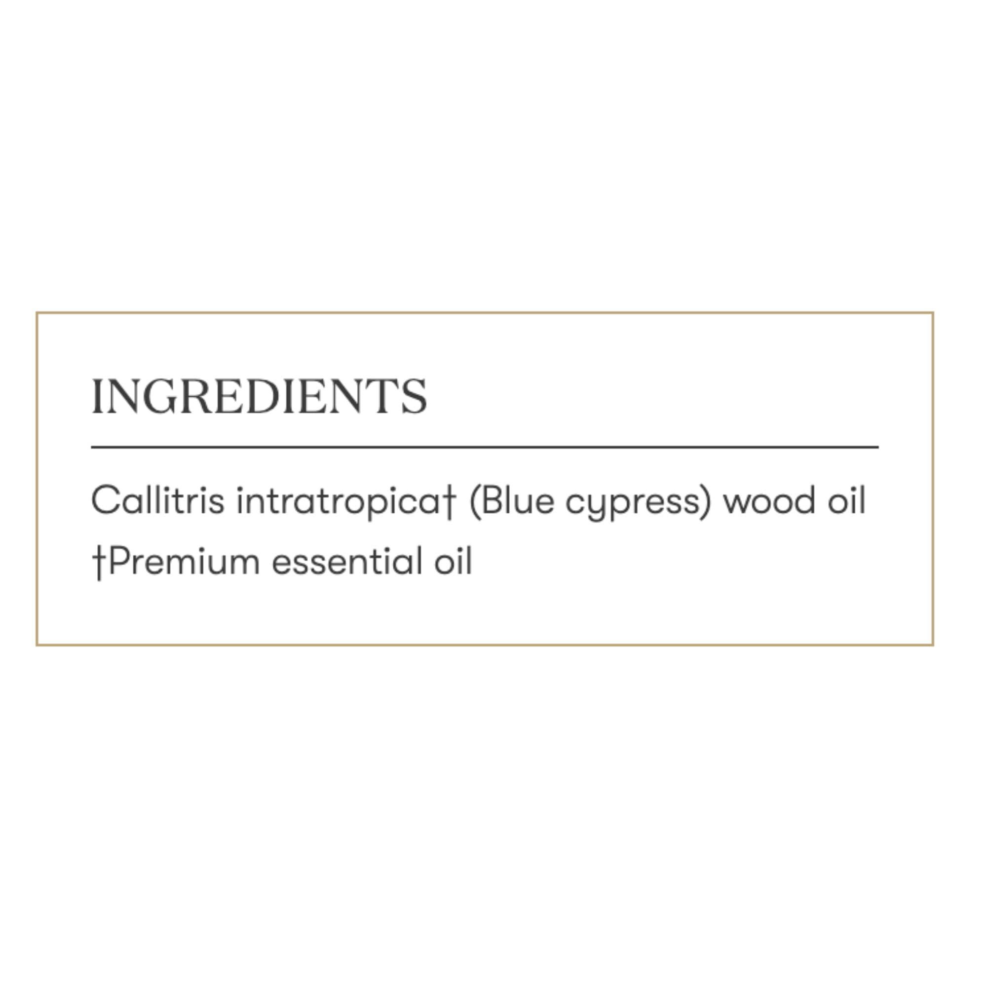 Young Living Blue Cypress bottle in a wellness space for calming rituals