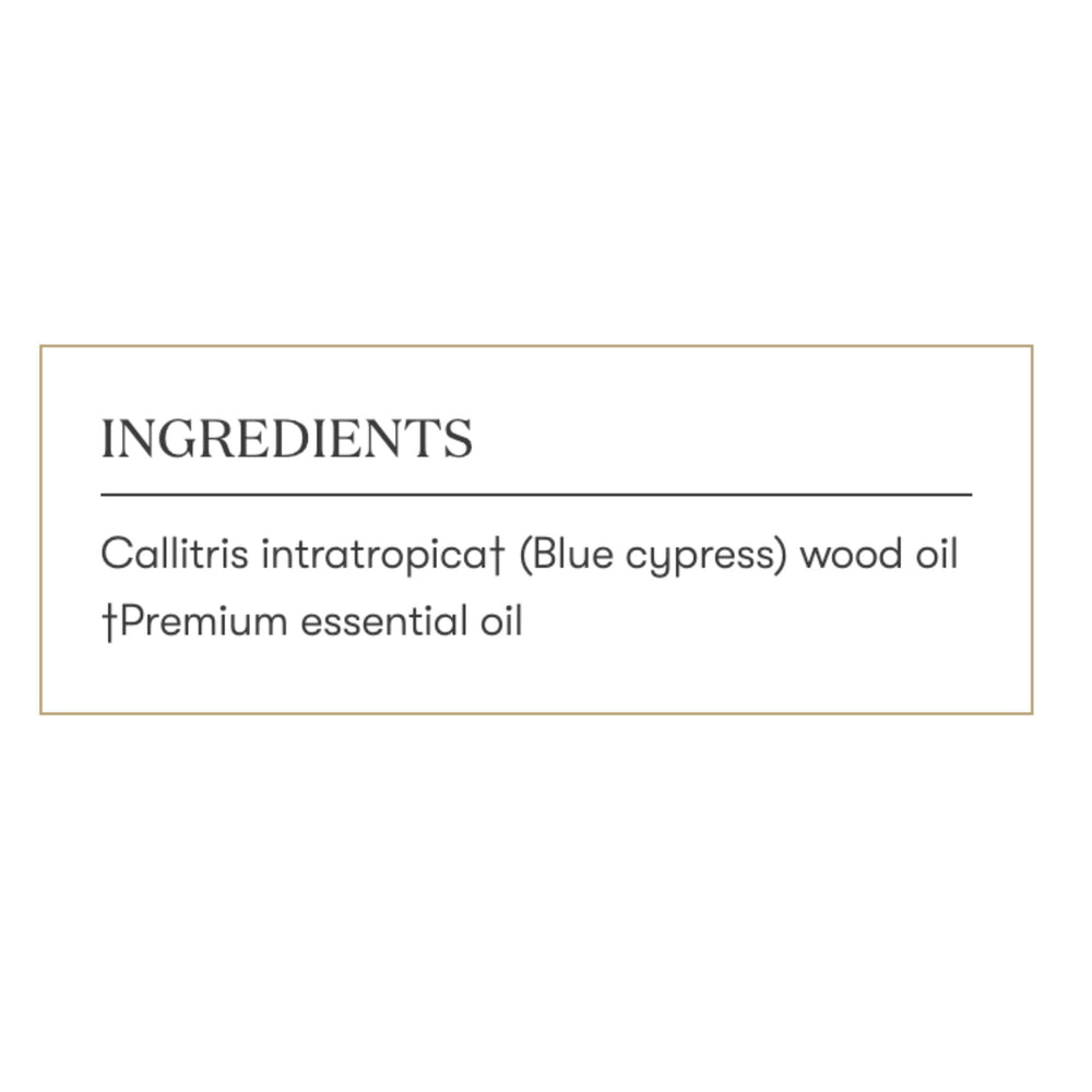 Young Living Blue Cypress bottle in a wellness space for calming rituals