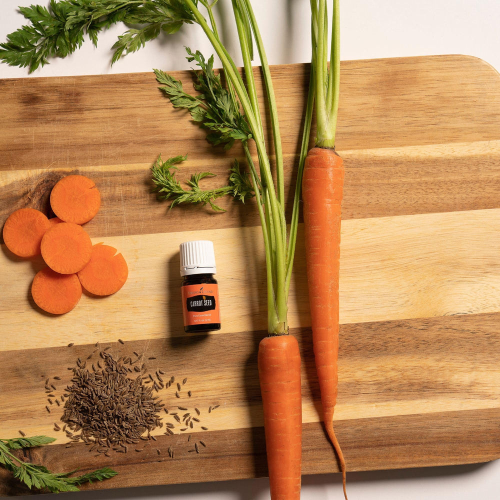 Close-up of dropper cap on Carrot Seed Essential Oil for precise use