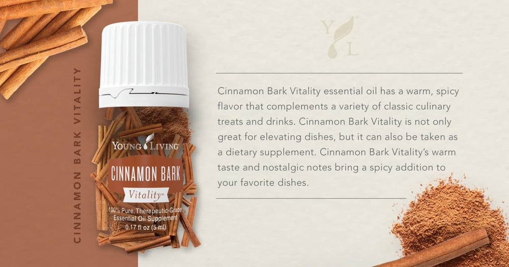 Young Living Cinnamon Bark Vitality packaging box highlights quality.