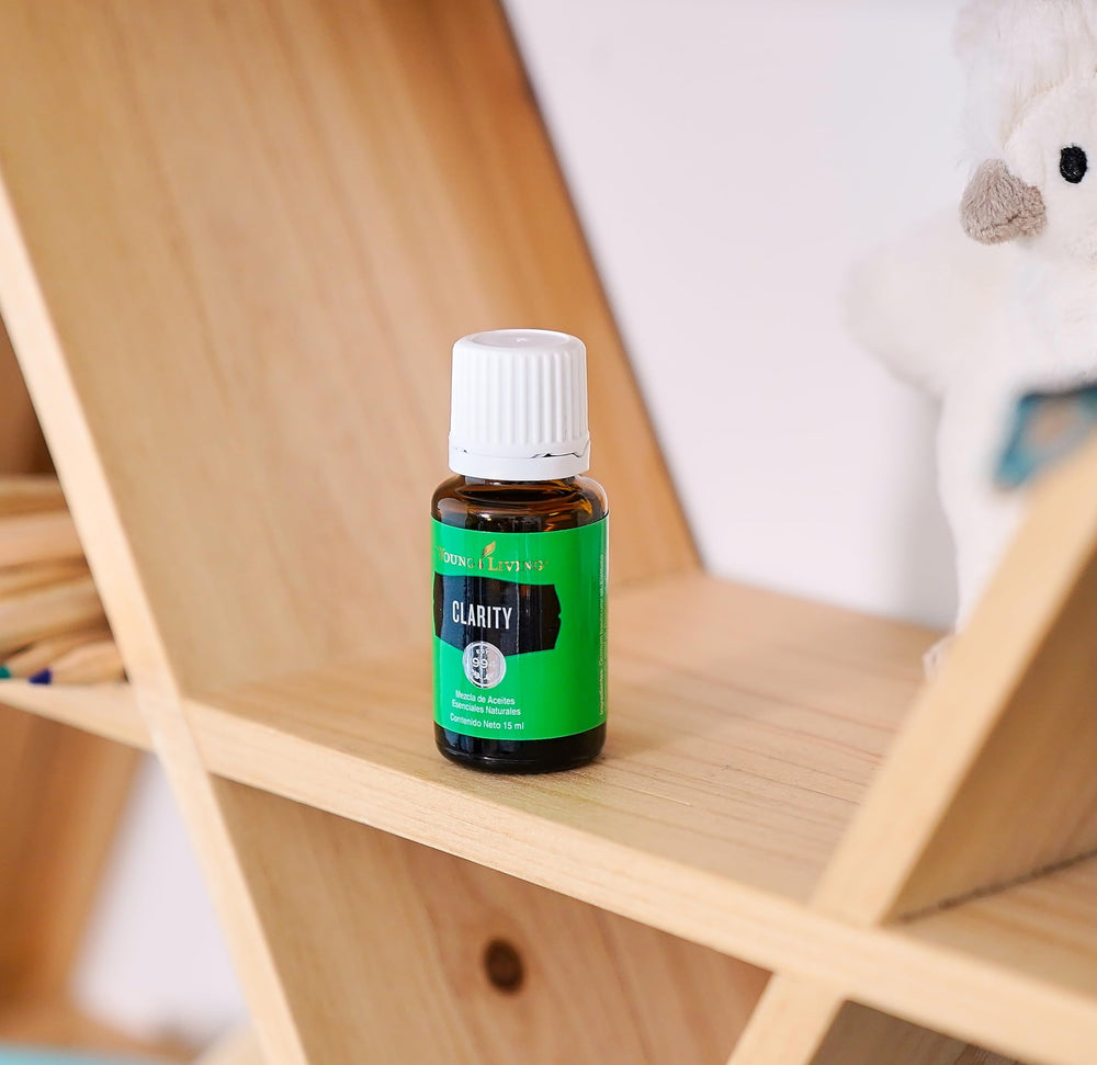 Young Living Clarity shown in an office desk setup for focus sessions.
