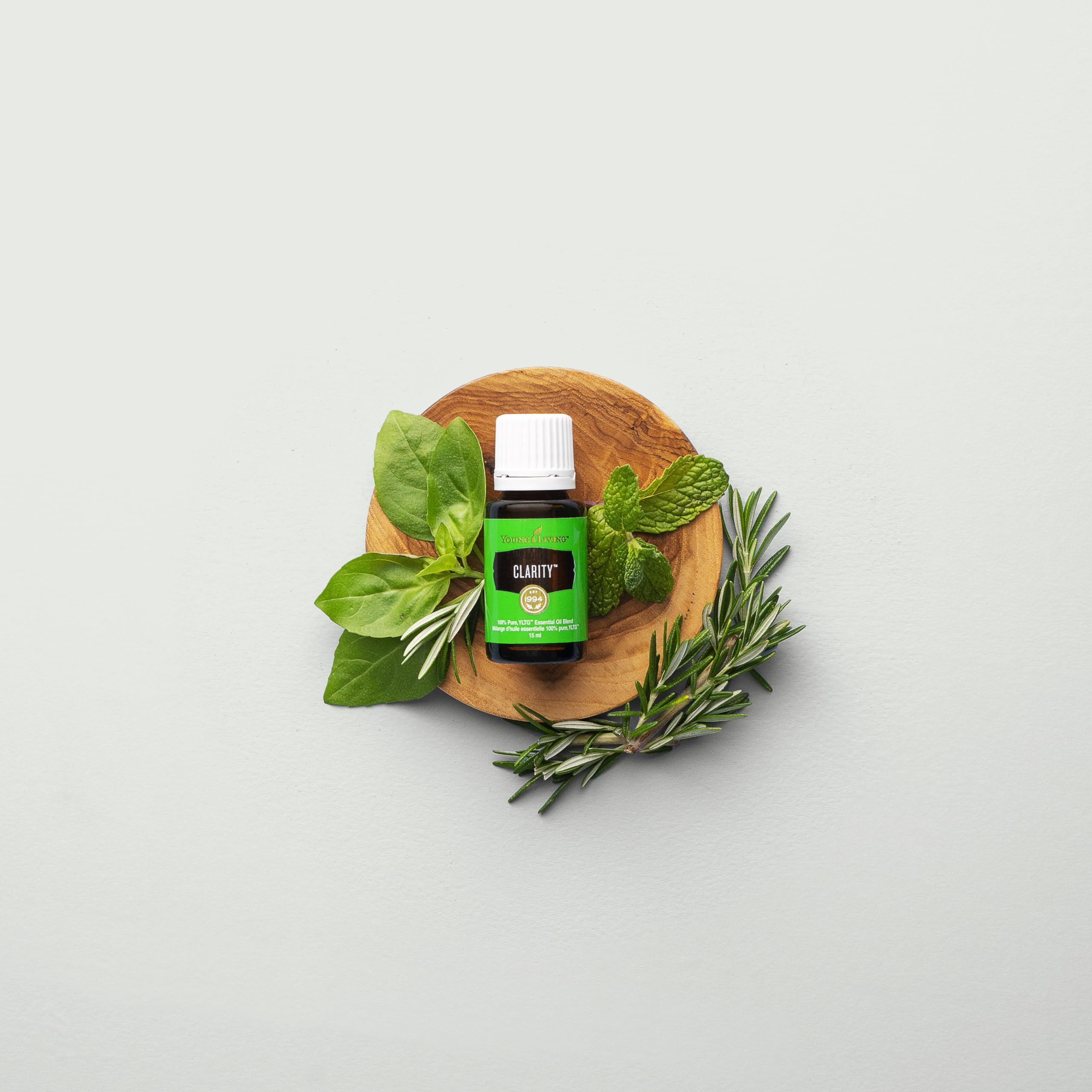 Young Living Clarity bottle used on skin to promote healthy-looking appearance when diluted.