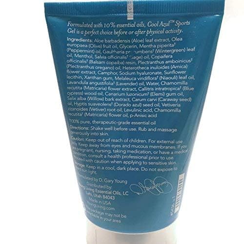 Young Living Cool Azul Gel peppermint-menthol-camphor blend delivers refreshing tingling.