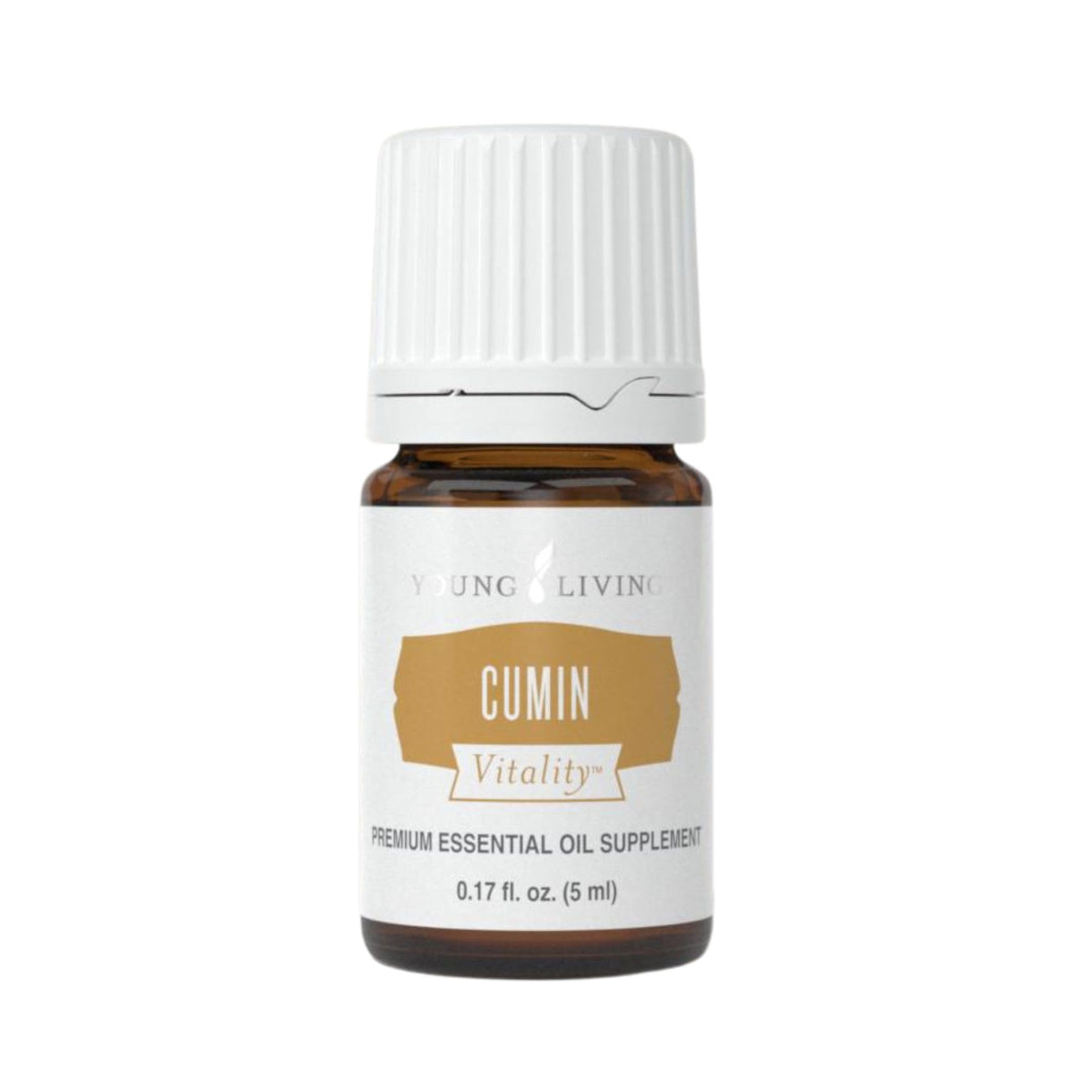 Young Living Cumin Vitality bottle close-up for culinary flavor enhancement.