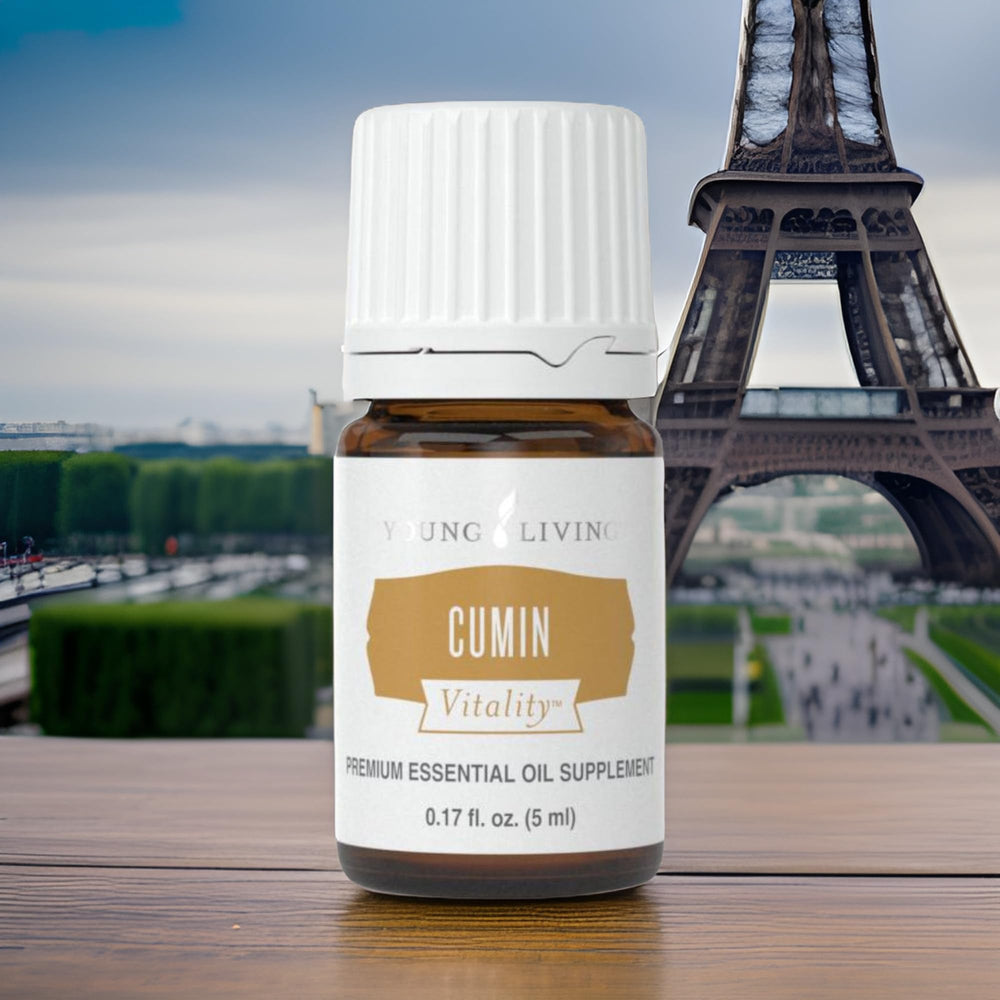Young Living Cumin Vitality label detail highlights quality assurance and purity.