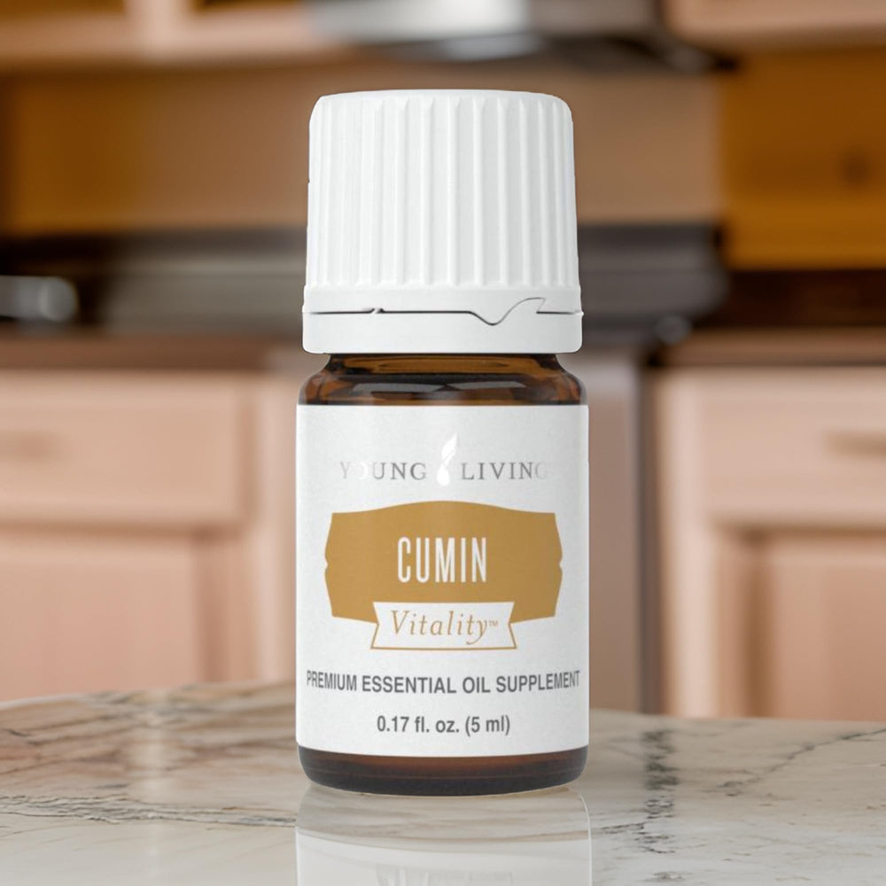 Young Living Cumin Vitality packaging on store shelf for informed purchase.