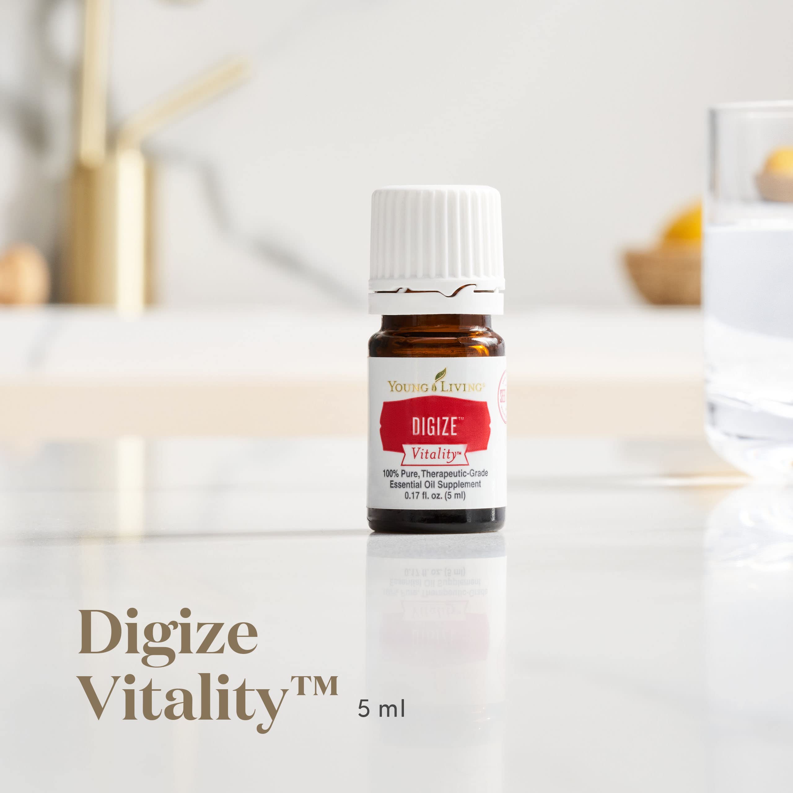 Young Living Digize 5ml bottle with dropper suggests convenient on-the-go use.