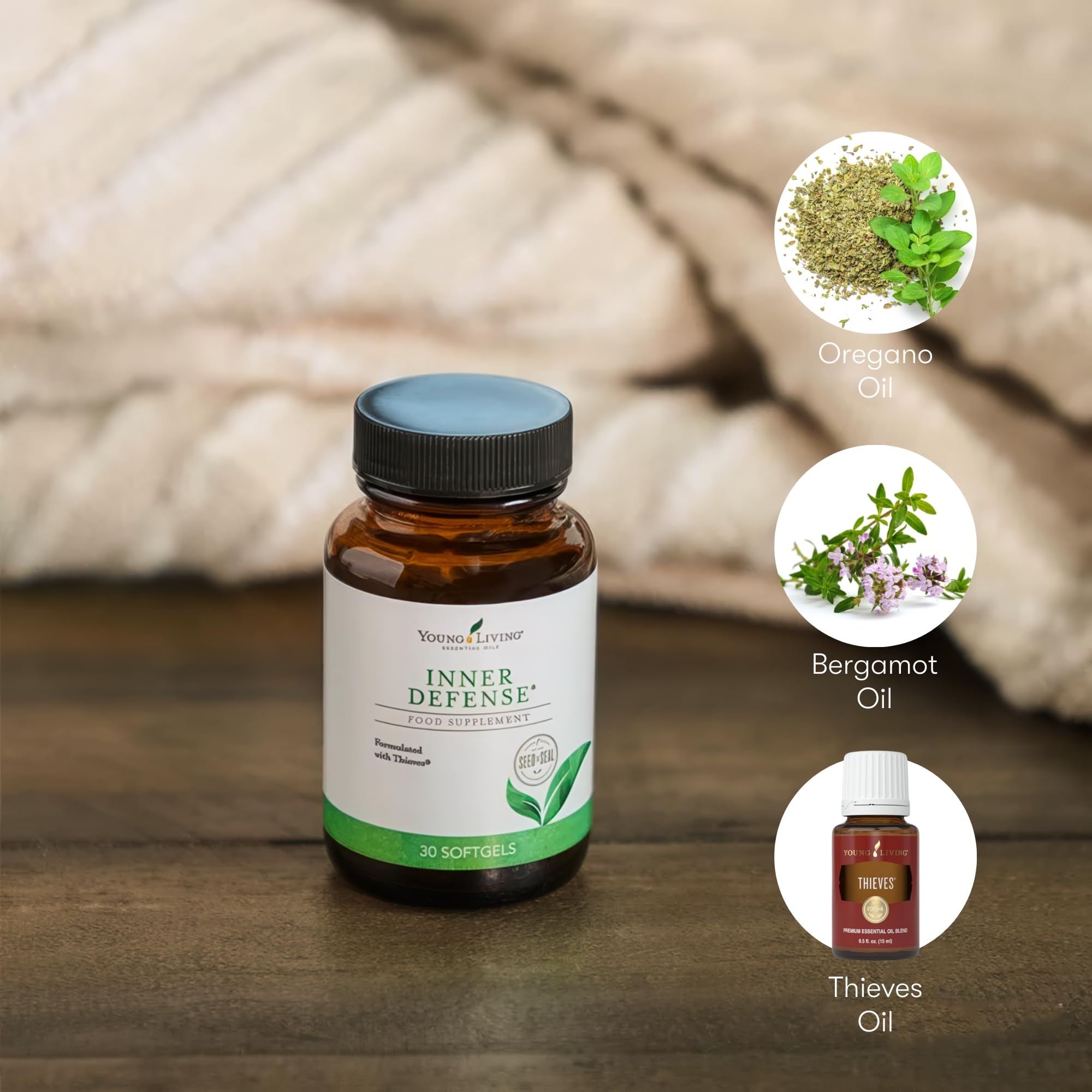 Young Living Inner Defense softgels ready for daily consumption.