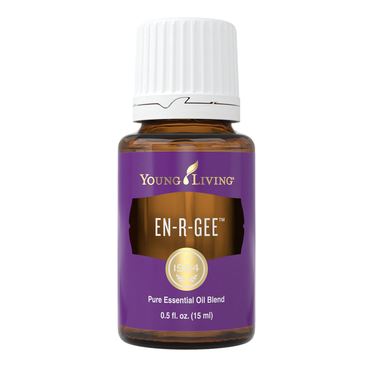 Young Living En-R-Gee bottle close-up for energizing aroma supporting focus