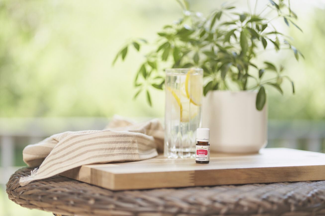 Young Living EndoFlex aromatherapy scene highlighting its minty herbal aroma and soothing space-enhancing potential.