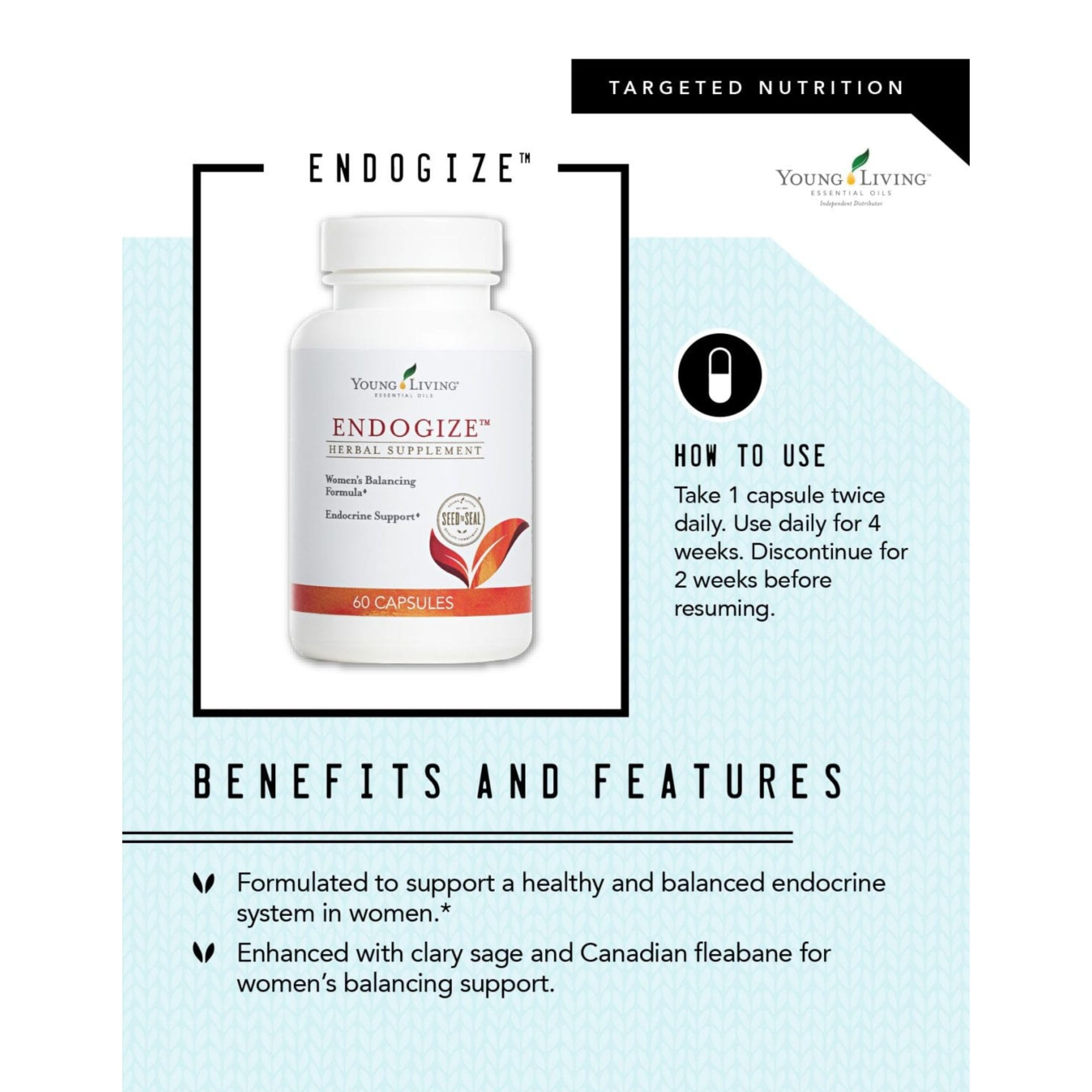 EndoGize label close up emphasizing essential oils infusion for balance