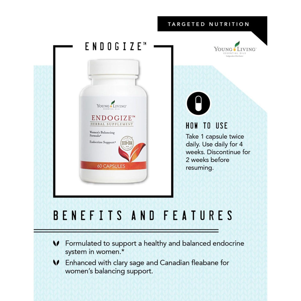 EndoGize label close up emphasizing essential oils infusion for balance