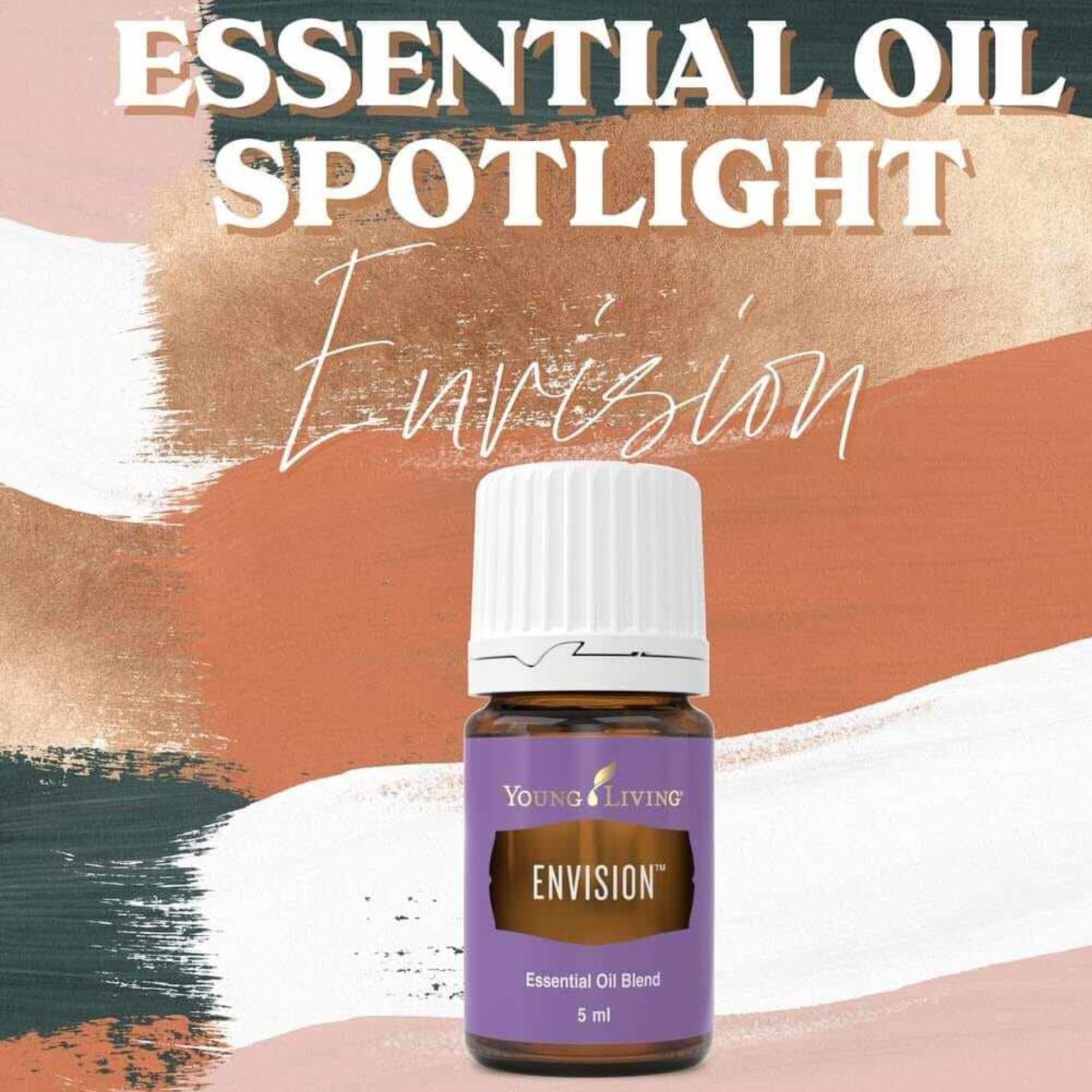 Young Living Envision label closeup highlights calm notes for daily mindfulness.