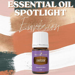 Young Living Envision label closeup highlights calm notes for daily mindfulness.