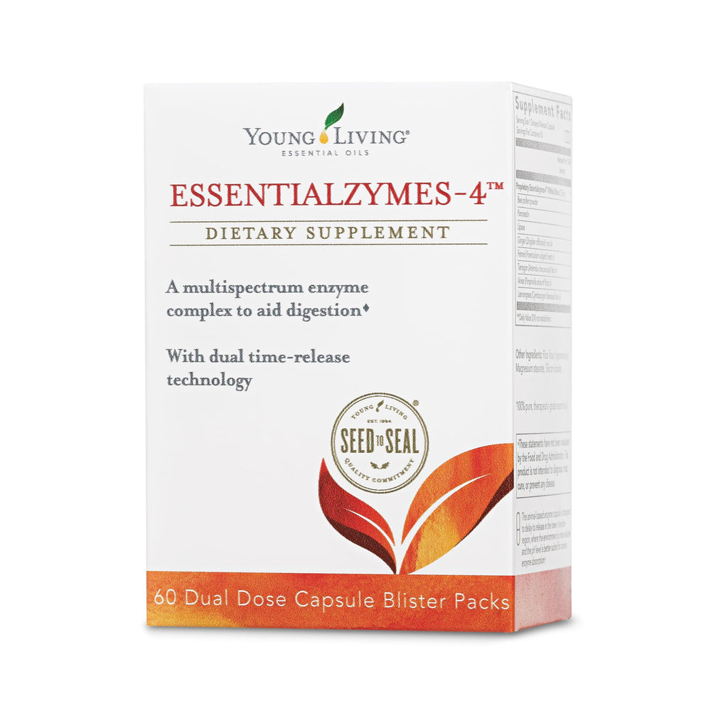 Young Living Essentialzymes-4 bottle highlighting time-release digestive support
