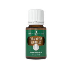 Young Living Eucalyptus Globulus oil bottle for refreshing aromatherapy and skin-safe dilutions.