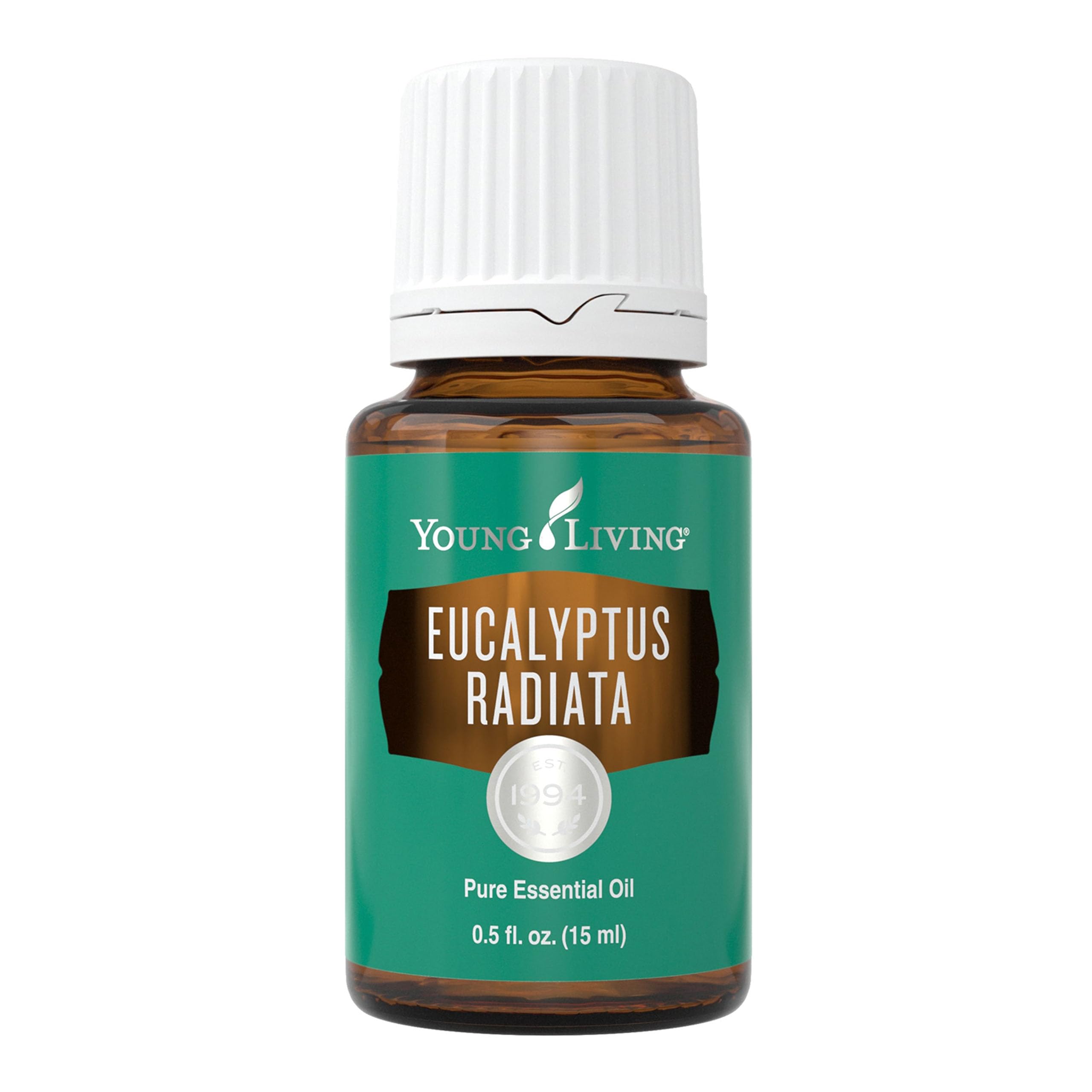 Young Living Eucalyptus Radiata 15ml bottle front, inviting an invigorating mood.