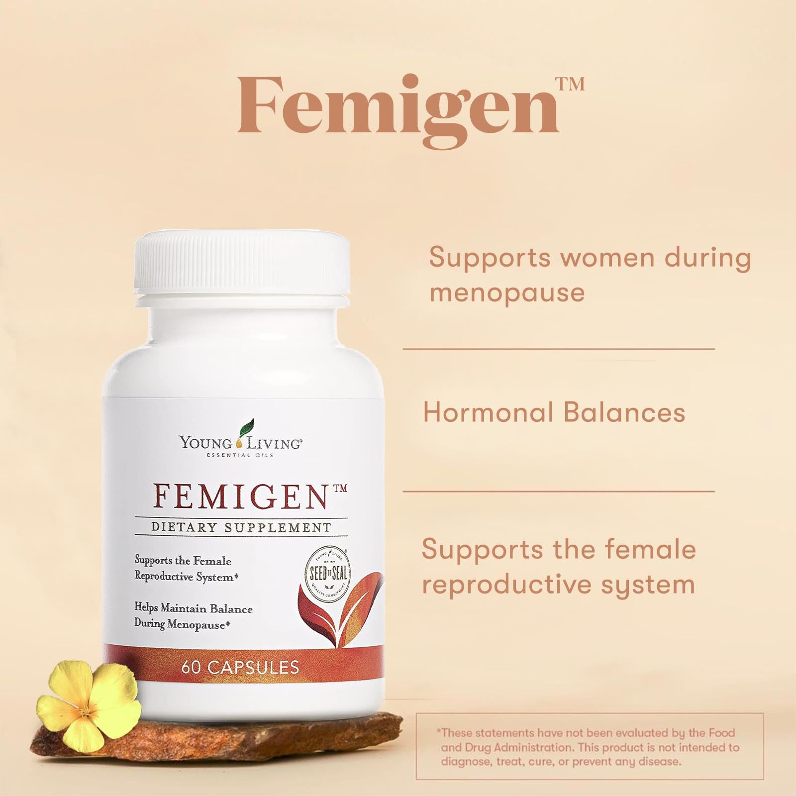 FemiGen packaging box highlighting herbal blend for menopausal support