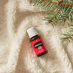 Young Living Frankincense in a diffuser room setup for a calming atmosphere.