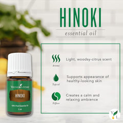 Hinoki essential oil drops used for calming daily rituals.