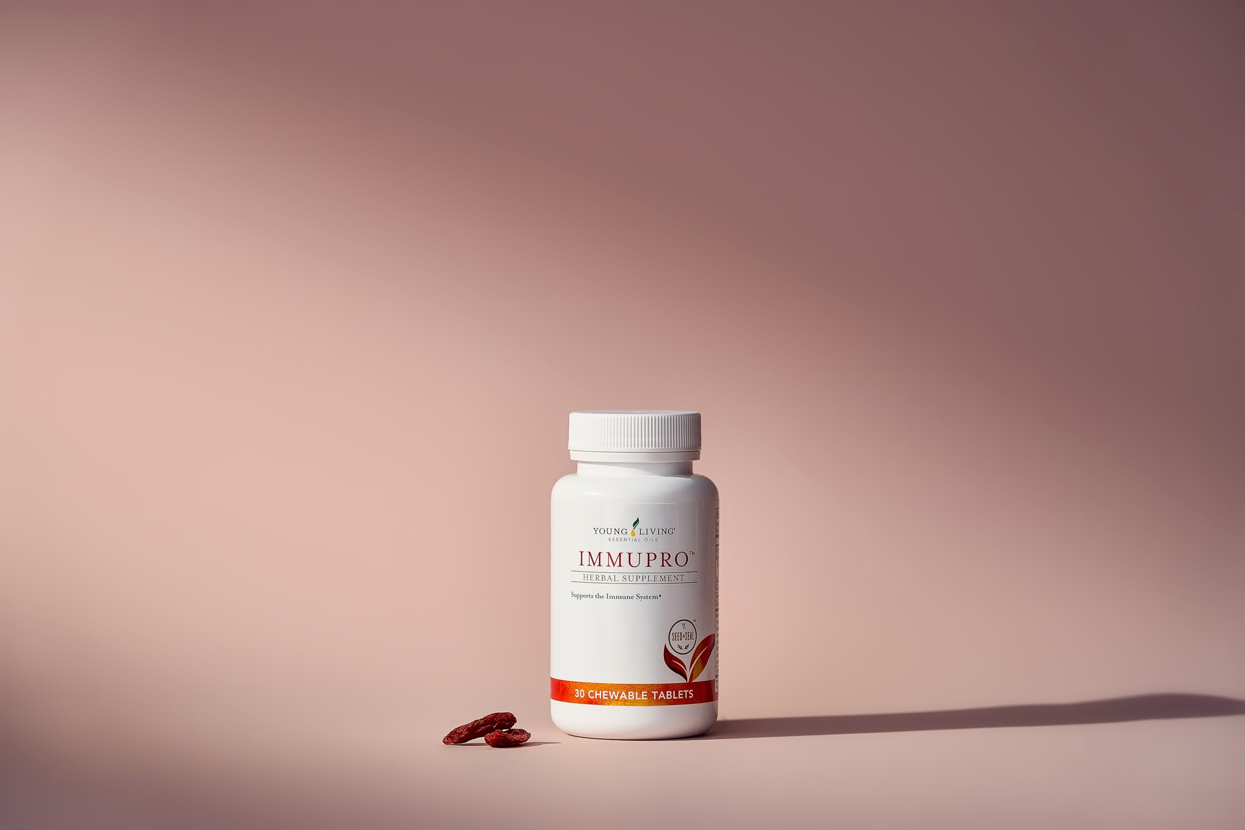 Young Living ImmuPro bottle close-up highlighting chewable tabs