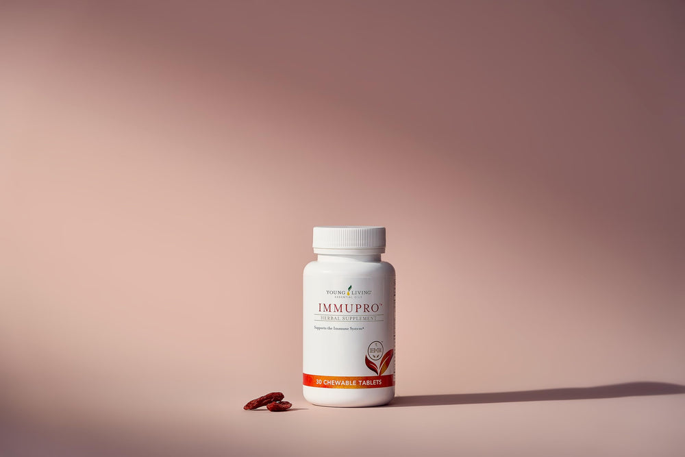 Young Living ImmuPro bottle close-up highlighting chewable tabs
