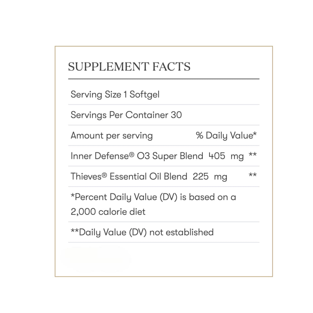 Young Living Inner Defense box and softgels showing portable wellness.