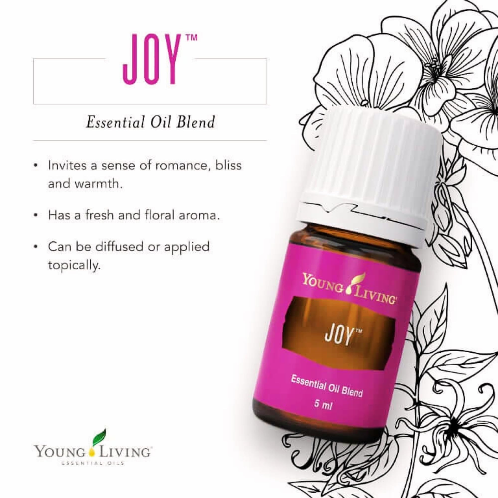 Young Living Joy diffuser-drops fill a room with uplifting floral-citrus notes.