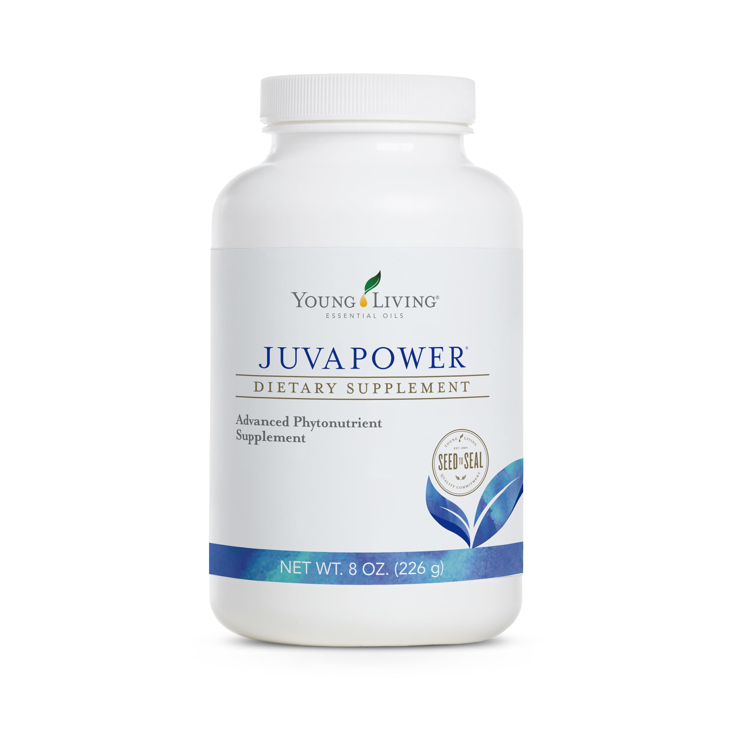Young Living JuvaPower bottle-front highlights detox-ready formula for daily wellness.