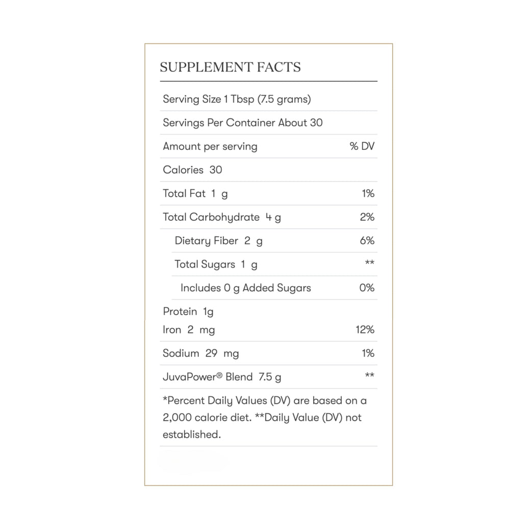 Young Living JuvaPower on-the-go container suggests portable veggie powder support.