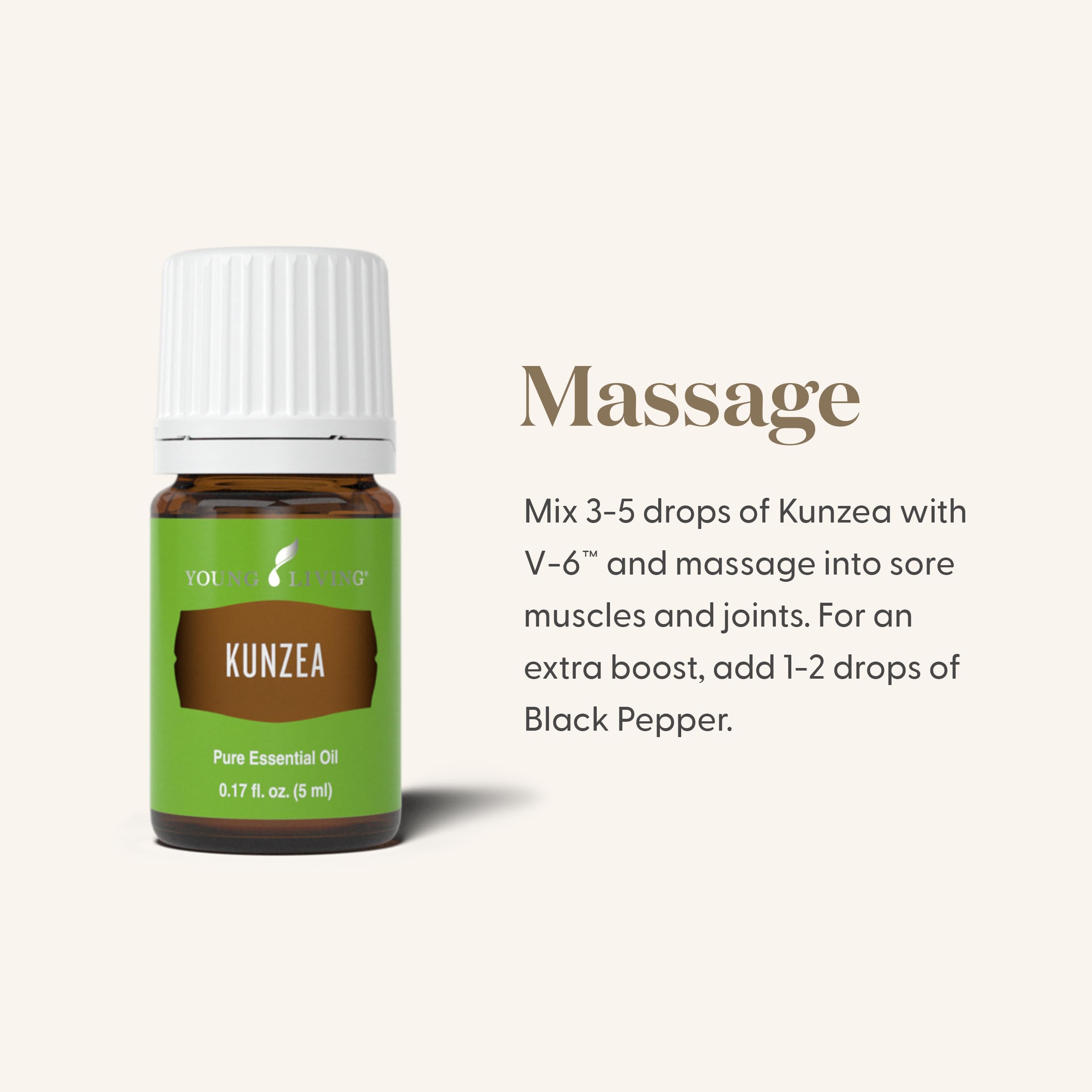 Young Living Kunzea essential oil drops on hand for topical use.