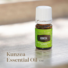 Young Living Kunzea essential oil label closeup showing purity.