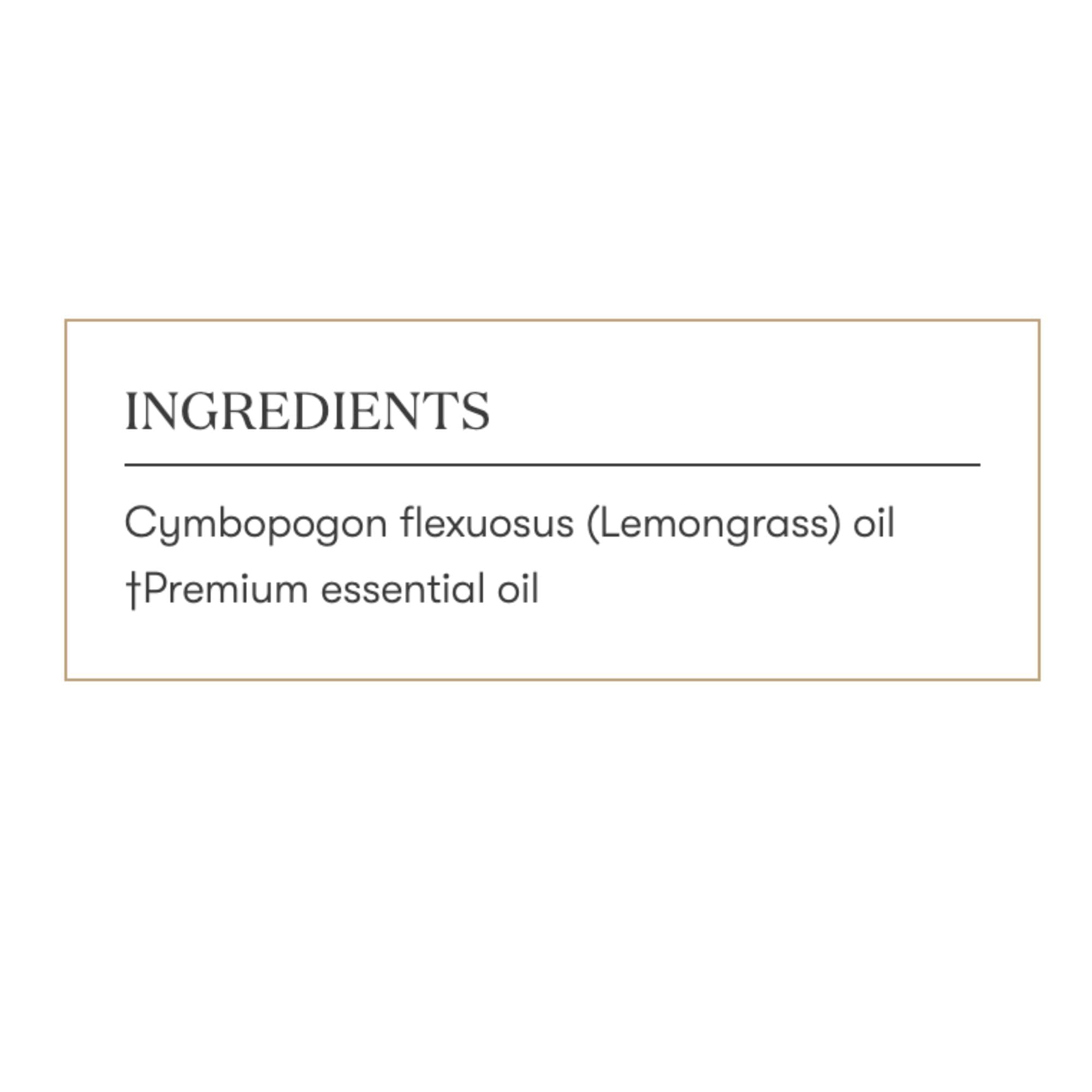 Young Living Lemongrass bottle beside greenery highlighting purity.
