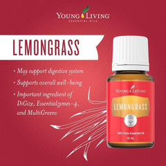 Young Living Lemongrass essential oil diffuser scene releasing a fresh aroma.